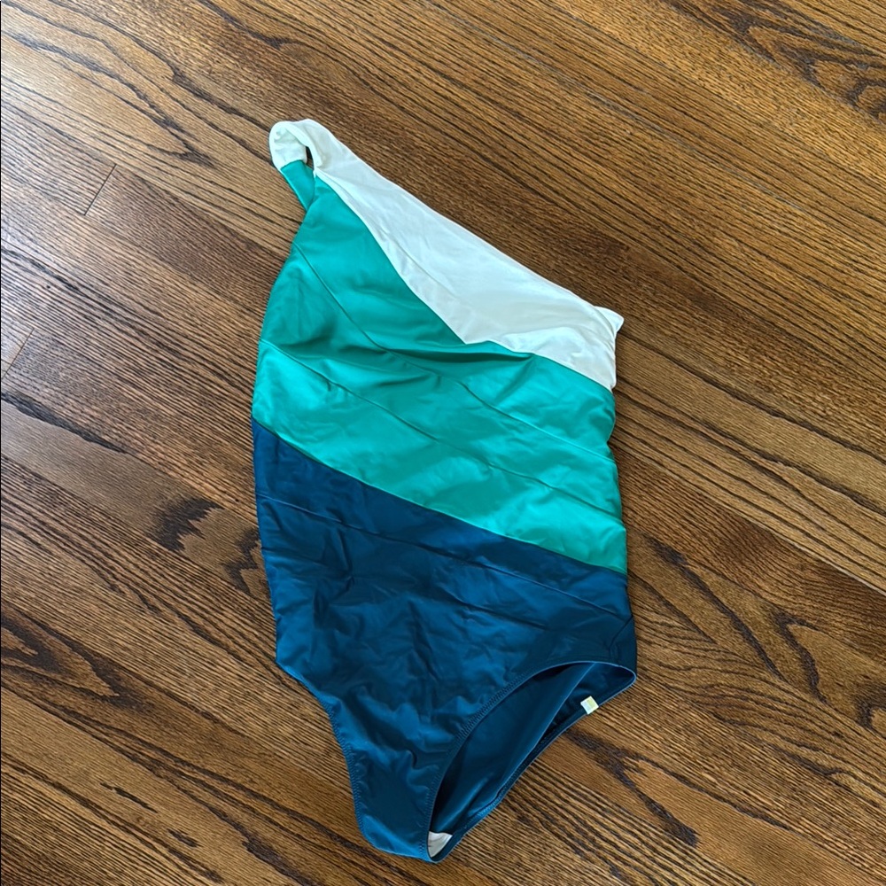 Summersalt 10 One-Shoulder Swimsuit - Aqua, Teal and White